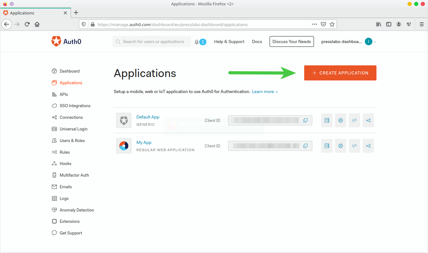 Create an Auth0 application