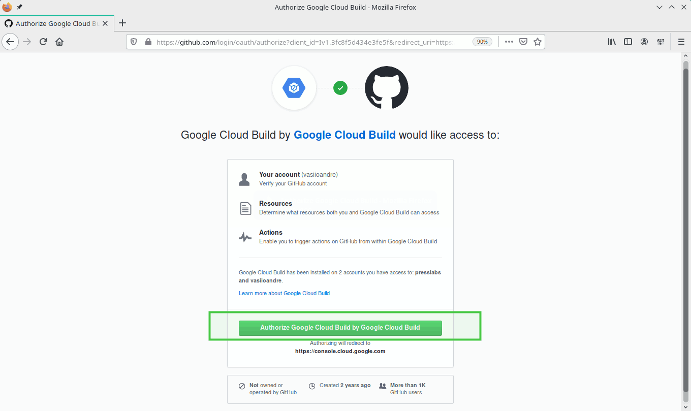 Authorize the Google Cloud Build