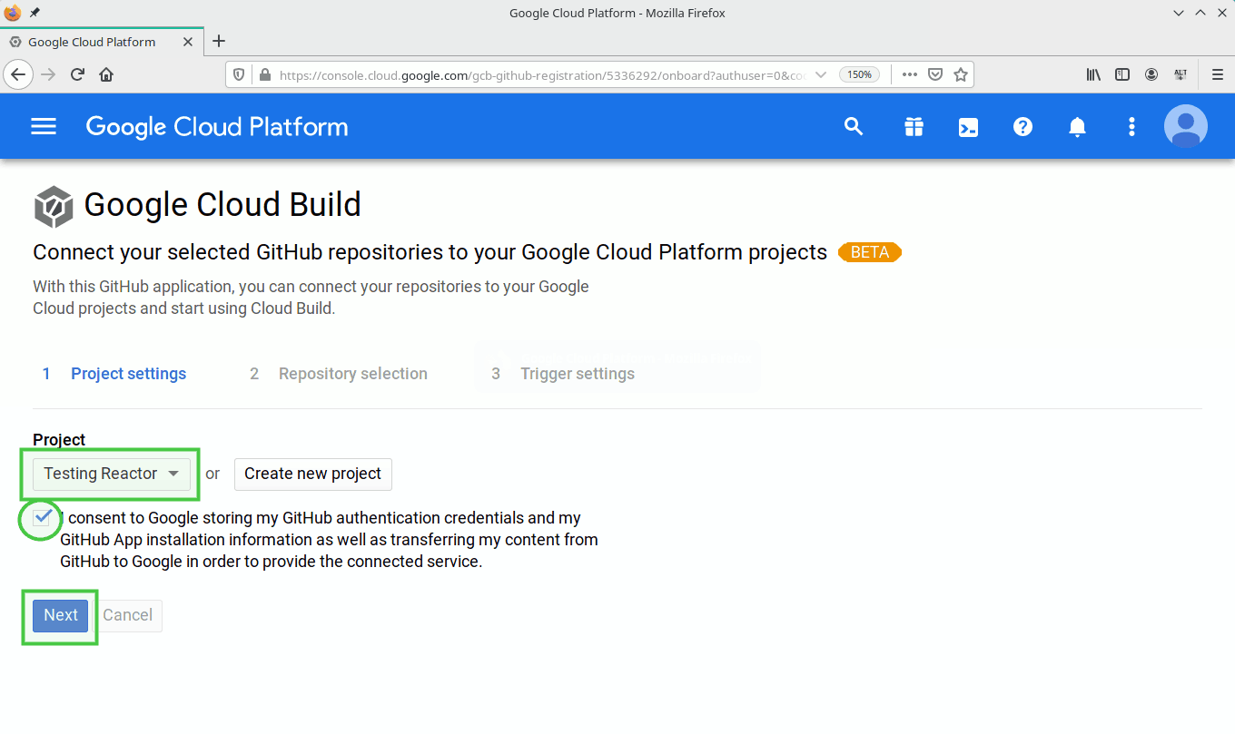 Connect your selected GitHub repositories to your GCP projects