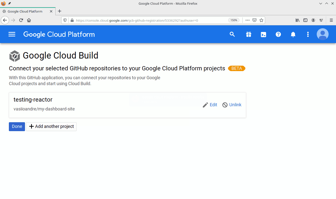 You have successfully installed the Google Cloud Build app