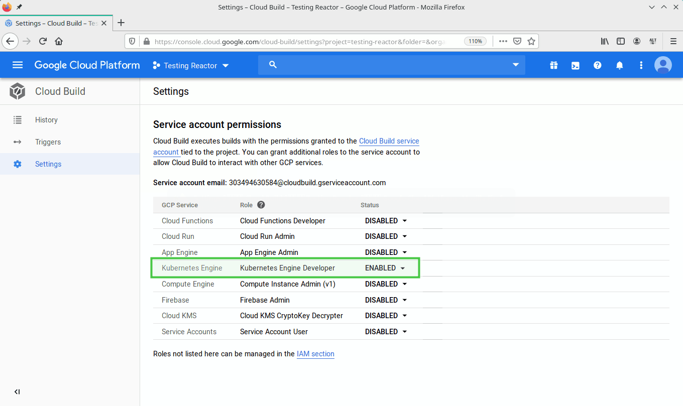 Enable Kubernetes Engine for Cloud Build