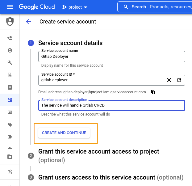 Gitlab Service Account Create