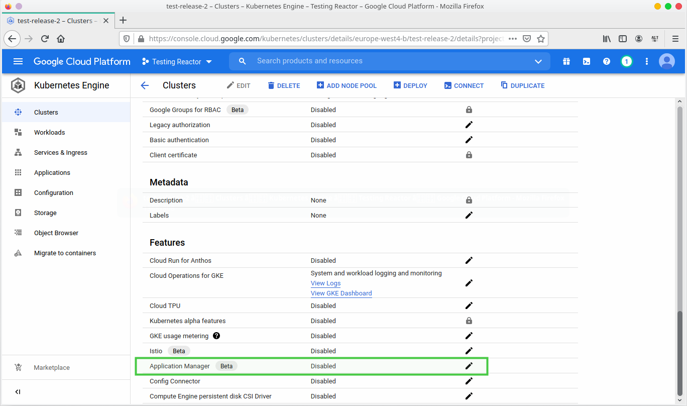 Edit Application Manager on Google Cloud