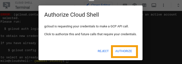 Authorize Cloud Shell