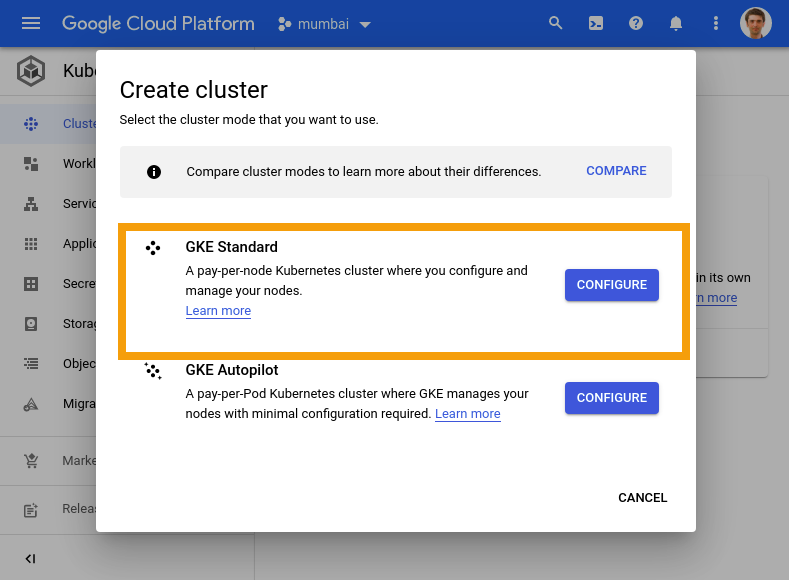 Create Google Cloud Standard Cluster