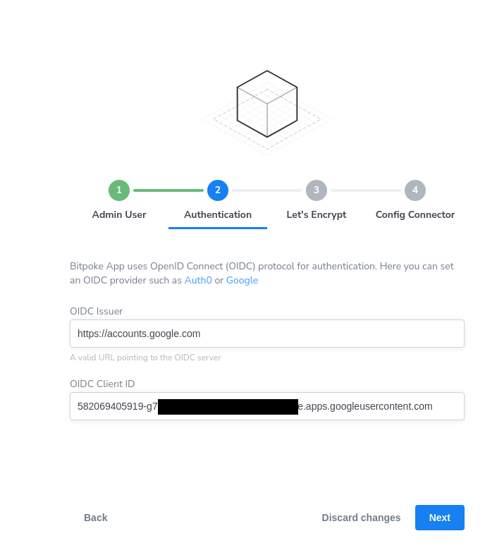 Enter OAuth data in the wizard