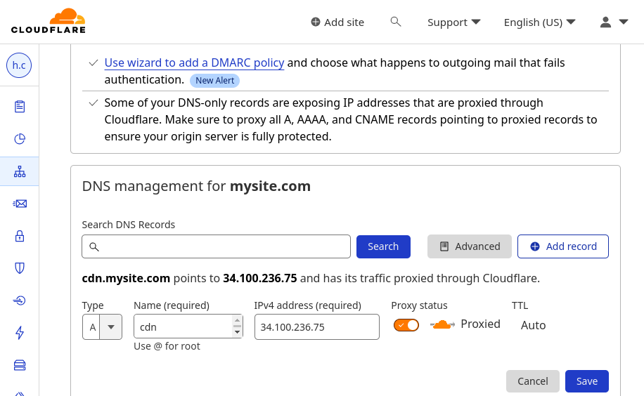 Cloudflare CDN subdomain