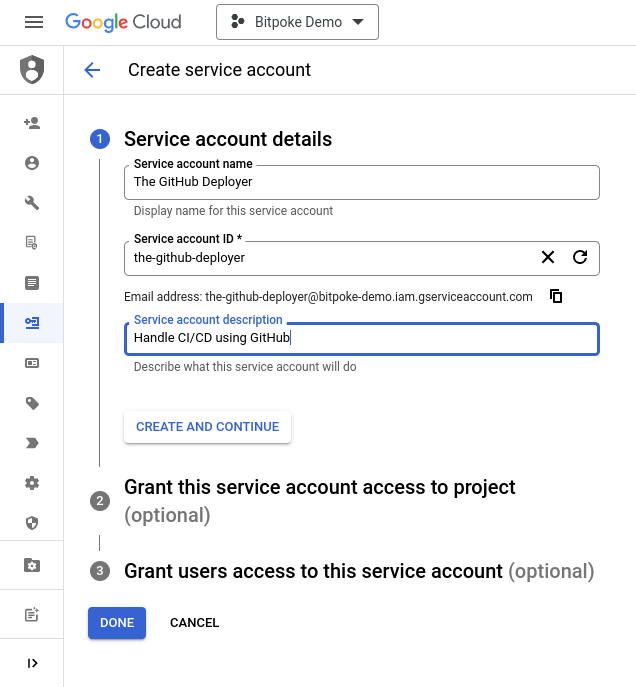 GitHub Service Account Create