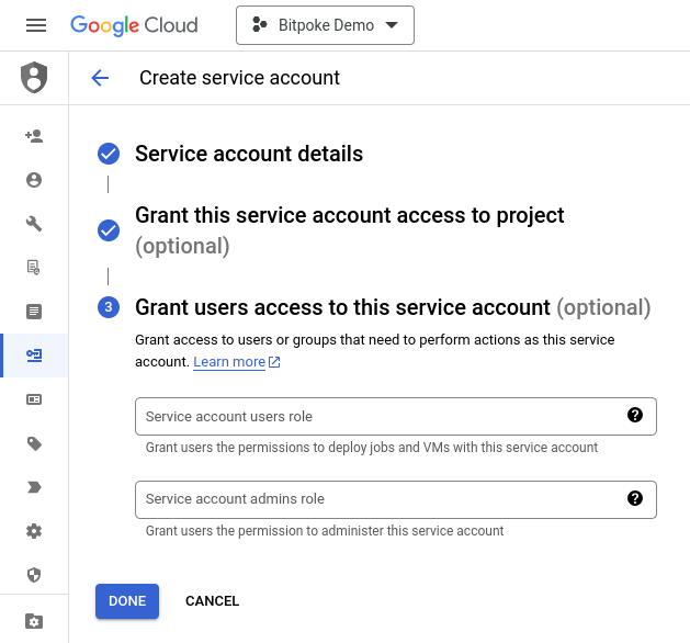 GitHub Service Account Create step 3