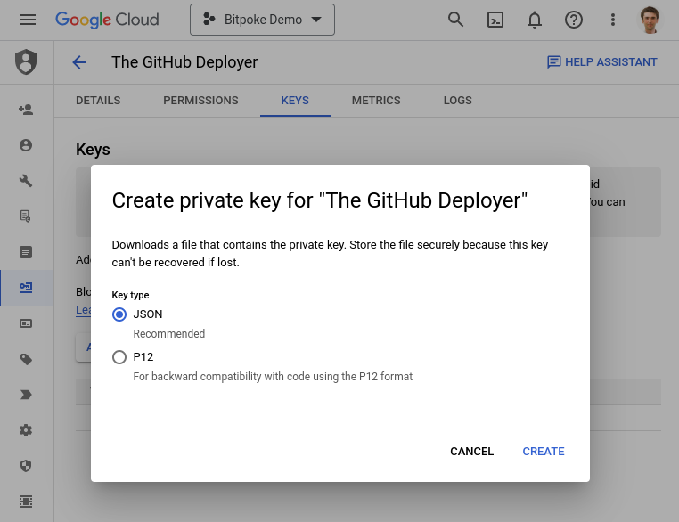 GitHub Application Key JSON config