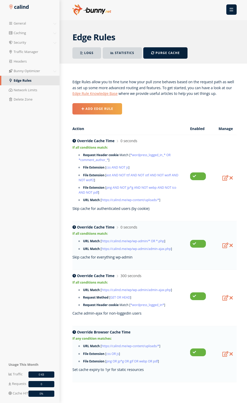 Edge Rules Configuration result