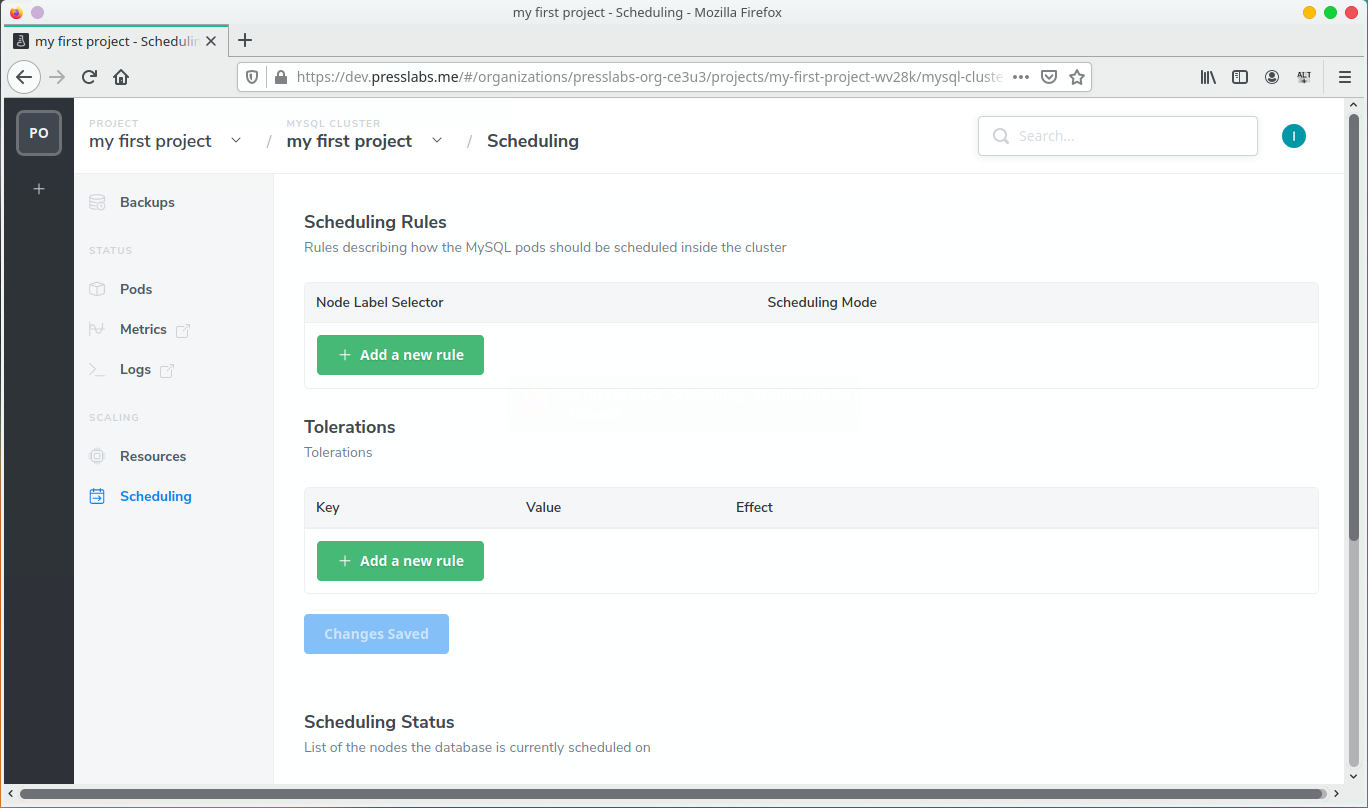 Database settings - scheduling