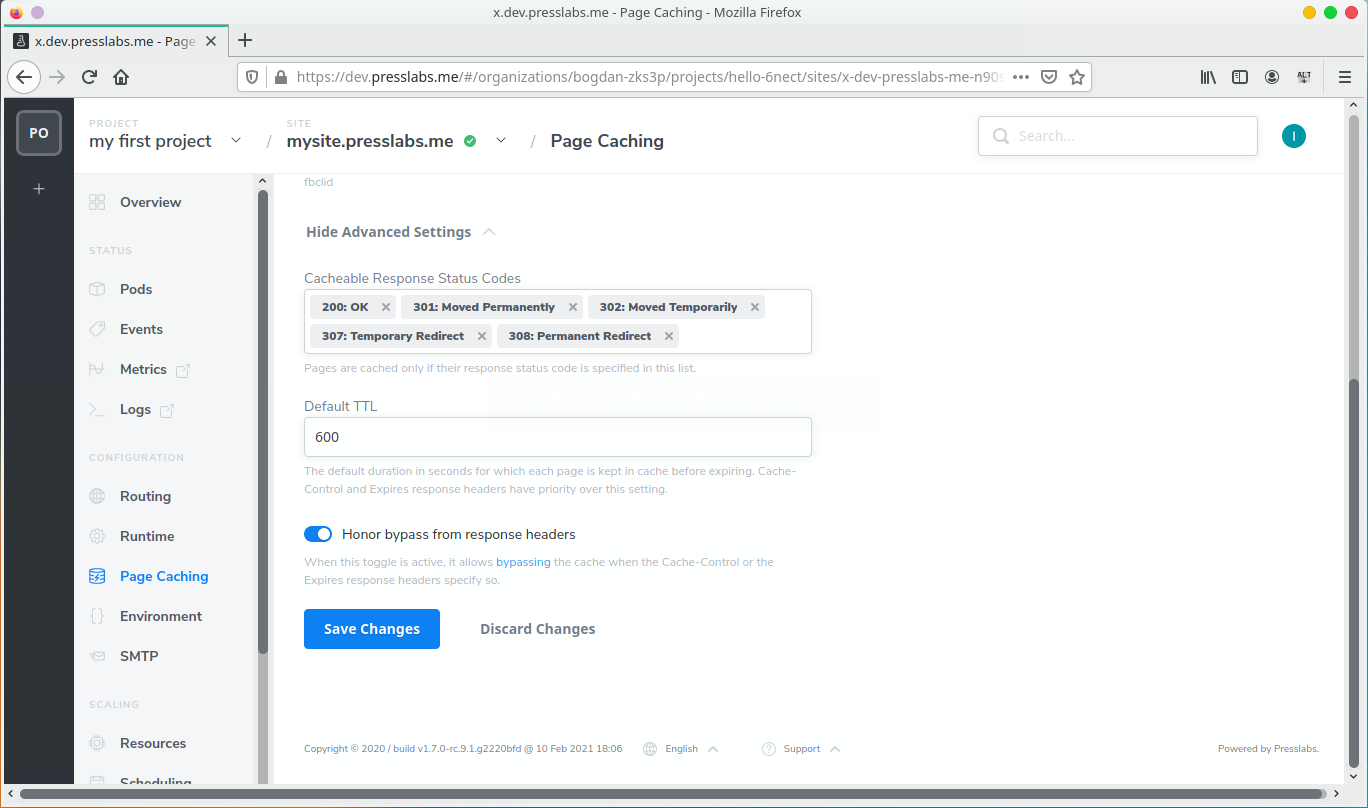 Page Caching- Advanced Settings