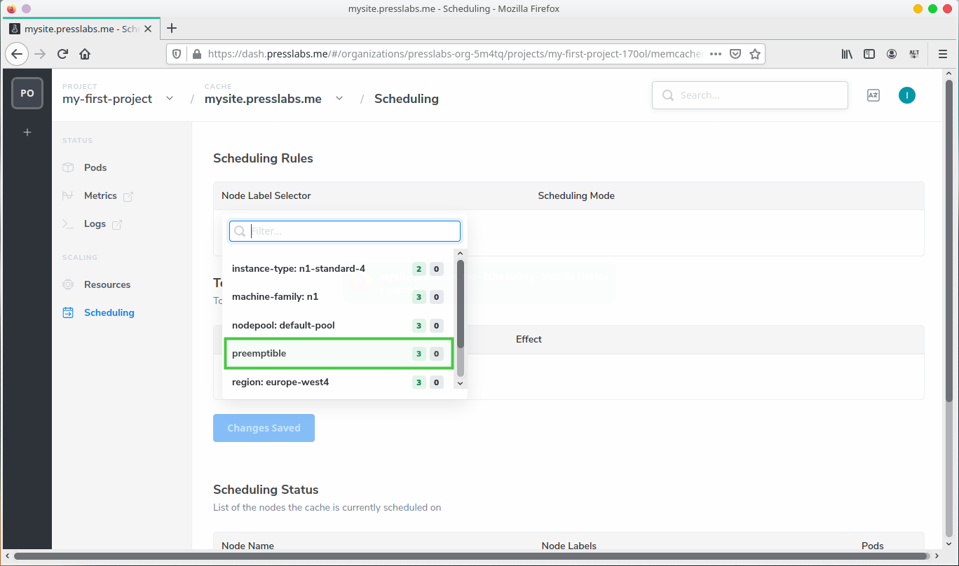 Schedule Memcached preemptible machines