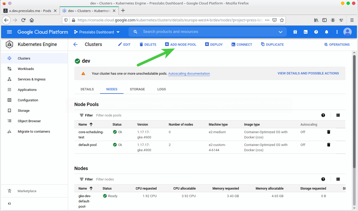 Google Cloud Cluster Add Nodepool