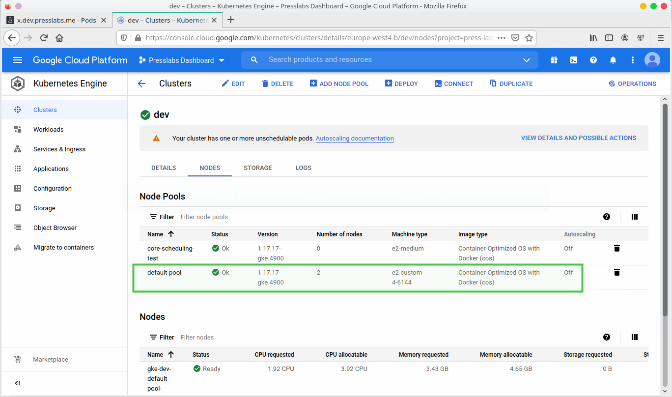 Google Cloud Cluster Nodepool